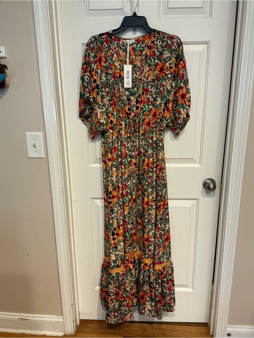Floral Maxi Dress with Elastic Waist - Green Floral